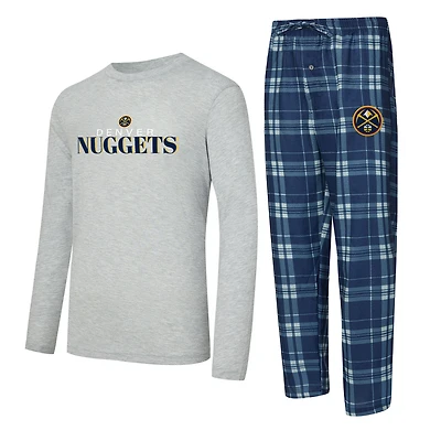 Men's Concepts Sport Navy Denver Nuggets Regulate Long Sleeve T-Shirt & Plaid Pant Set