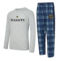 Men's Concepts Sport Navy Denver Nuggets Regulate Long Sleeve T-Shirt & Plaid Pant Set