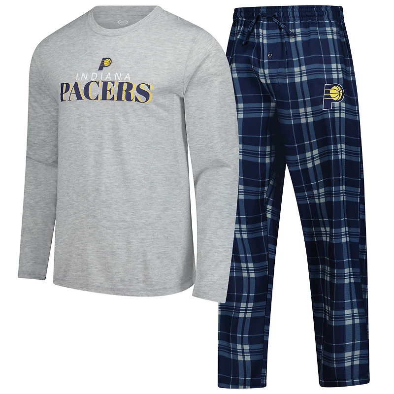 Men's Concepts Sport Navy Indiana Pacers Regulate Long Sleeve T-Shirt & Plaid Pant Set