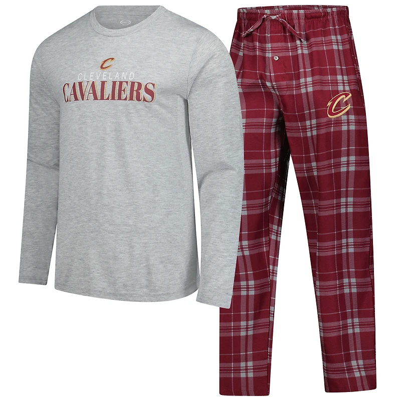 Men's Concepts Sport Maroon Cleveland Cavaliers Regulate Long Sleeve T-Shirt & Plaid Pant Set