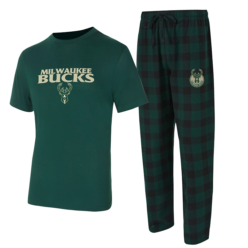 Men's Concepts Sport Hunter Green/Black Milwaukee Bucks Avondale T-Shirt & Flannel Pants Set