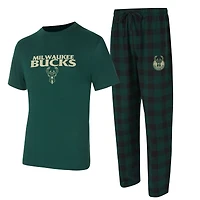 Men's Concepts Sport Hunter Green/Black Milwaukee Bucks Avondale T-Shirt & Flannel Pants Set