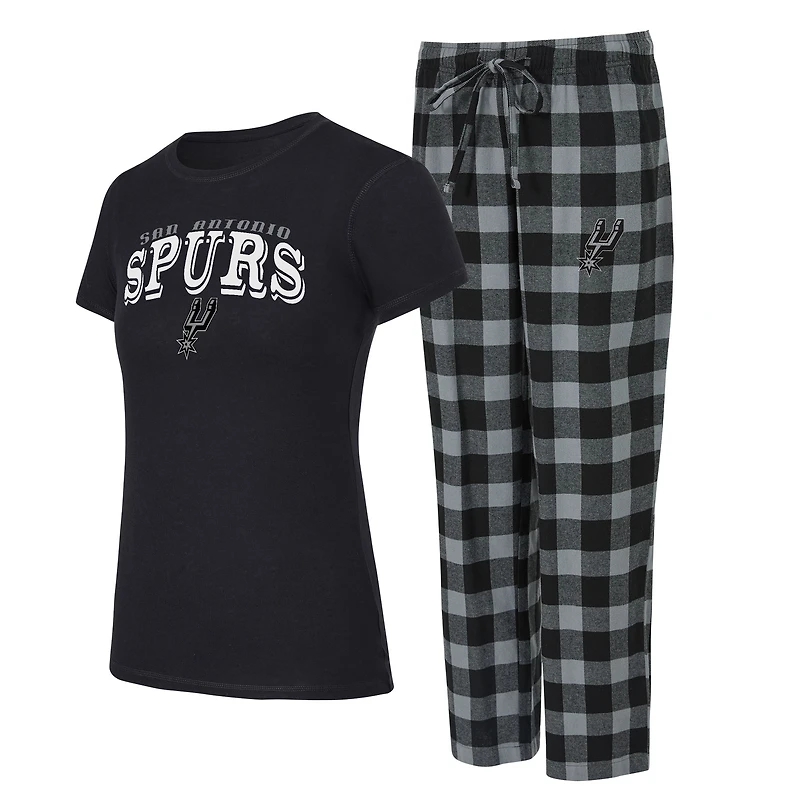Women's Concepts Sport Black/Silver San Antonio Spurs Avondale T-Shirt & Pants Flannel PJ Set