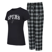 Women's Concepts Sport Black/Silver San Antonio Spurs Avondale T-Shirt & Pants Flannel PJ Set