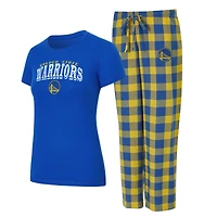 Women's Concepts Sport Royal/Gold Golden State Warriors Avondale T-Shirt & Pants Flannel PJ Set