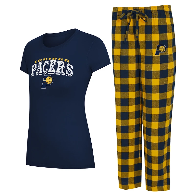 Women's Concepts Sport Navy/Gold Indiana Pacers Avondale T-Shirt & Pants Flannel PJ Set