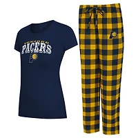 Women's Concepts Sport Navy/Gold Indiana Pacers Avondale T-Shirt & Pants Flannel PJ Set