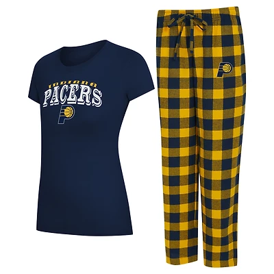 Women's Concepts Sport Navy/Gold Indiana Pacers Avondale T-Shirt & Pants Flannel PJ Set