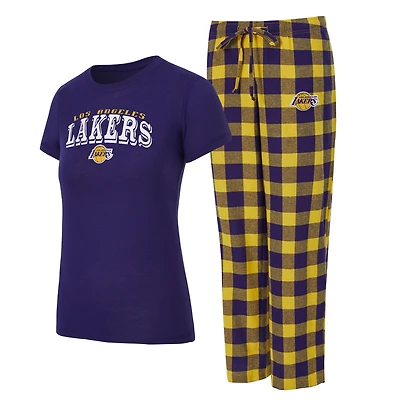 Women's Concepts Sport Purple/Gold Los Angeles Lakers Avondale T-Shirt & Pants Flannel PJ Set