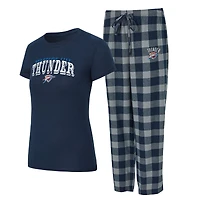 Women's Concepts Sport Navy/Gray Oklahoma City Thunder Avondale T-Shirt & Pants Flannel PJ Set