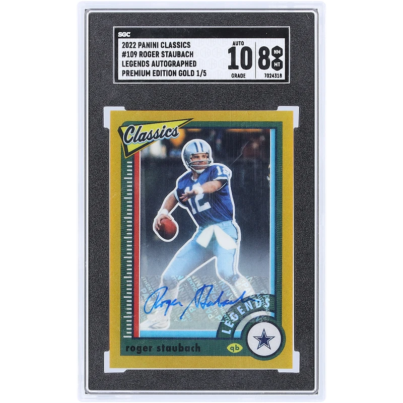 Roger Staubach Dallas Cowboys Autographed 2022 Panini Classics Gold #109 #1/5 SGC Authenticated 8/10 Card
