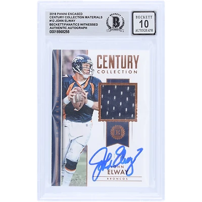 John Elway Denver Broncos Autographed 2018 Panini Encased Century Collection Materials Relic #CC-JE #/50 Beckett Fanatics Witnessed Authenticated 10 Card