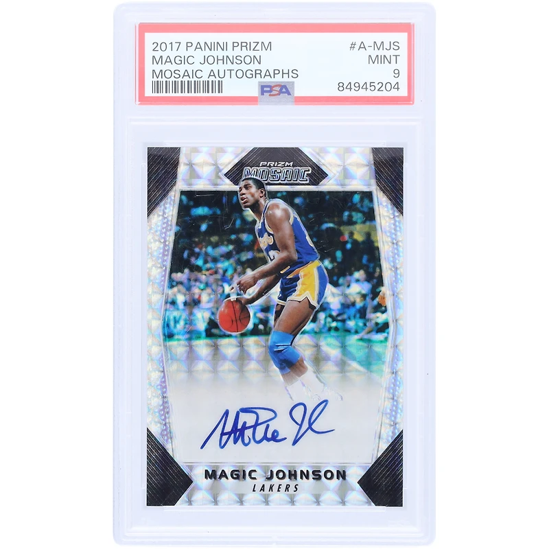 Magic Johnson Los Angeles Lakers Autographed 2017-18 Panini Prizm Mosaic #A-MJS PSA Authenticated 9 Card