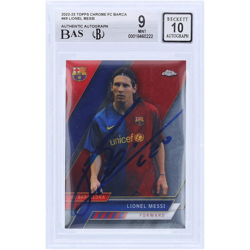 Lionel Messi Barcelona Autographed 2022-23 Topps Chrome #49 BAS Authenticated 9/10 Card
