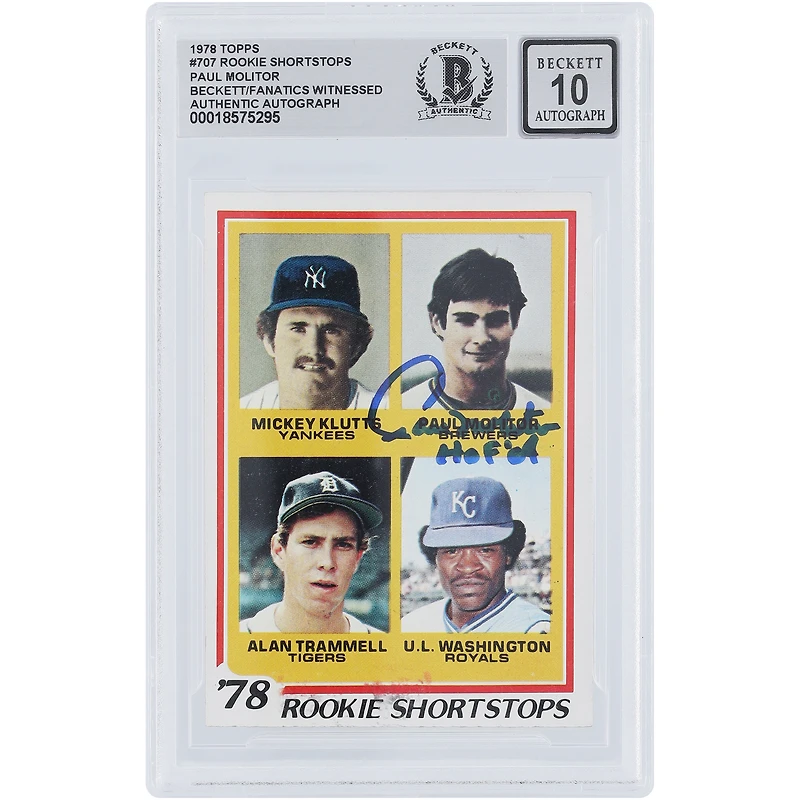 Paul Molitor Milwaukee Brewers Autographed 1978 Topps Rookie Shortstops #707 Beckett Fanatics Witnessed Authenticated 10 Rookie Card with "HOF 04" Inscription