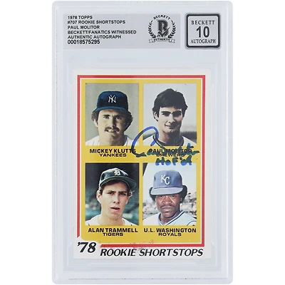 Paul Molitor Milwaukee Brewers Autographed 1978 Topps Rookie Shortstops #707 Beckett Fanatics Witnessed Authenticated 10 Rookie Card with "HOF 04" Inscription