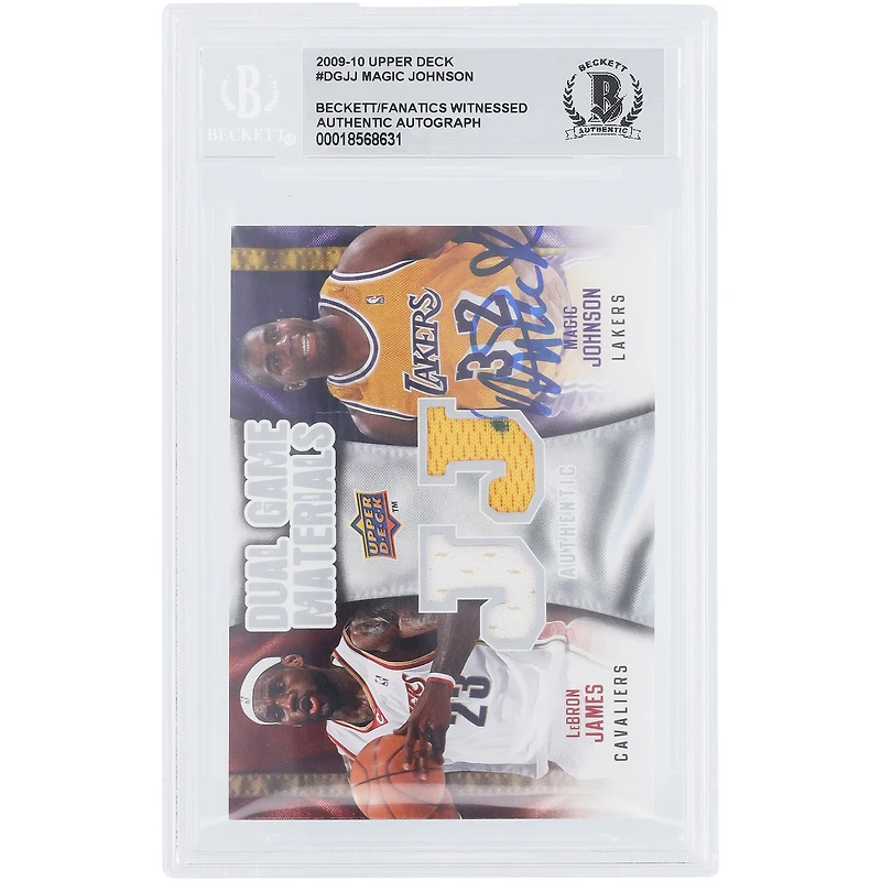 Magic Johnson Los Angeles Lakers Autographed 2009-10 Upper Deck Dual Game Materials Relic #DG-JJ Beckett Fanatics Witnessed Authenticated Card