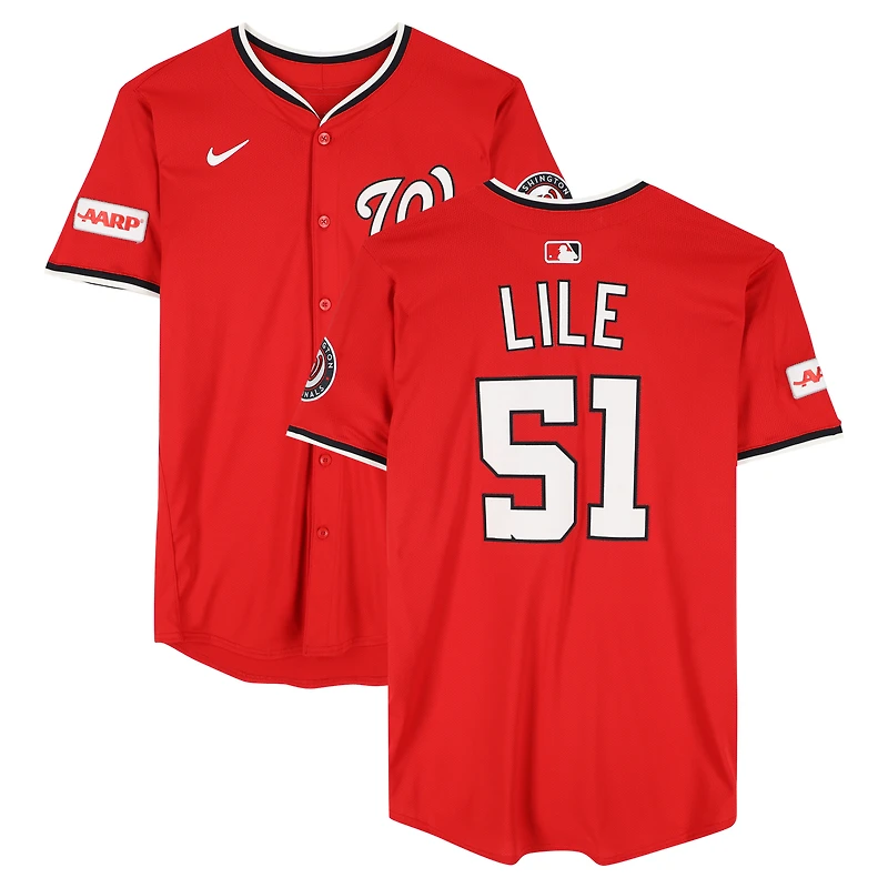 Daylen Lile Washington Nationals Game-Used #51 Red Nike Jersey vs. Pittsburgh Pirates on September 14, 2025