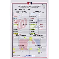 Washington Nationals Game-Used Lineup Card vs. Miami Marlins on September 9, 2025