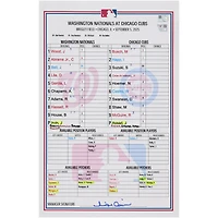 Washington Nationals Game-Used Lineup Card vs. Chicago Cubs on September 5, 2025