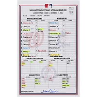 Washington Nationals Game-Used Lineup Card vs. Miami Marlins on September 11, 2025