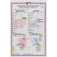 Washington Nationals Game-Used Lineup Card vs. Miami Marlins on September 10, 2025