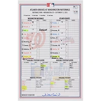 Washington Nationals Game-Used Lineup Card vs. Atlanta Braves on September 15, 2025