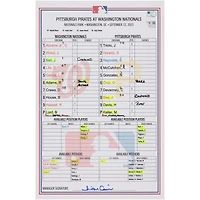 Washington Nationals Game-Used Lineup Card vs. Pittsburgh Pirates on September 12, 2025