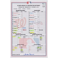 Washington Nationals Game-Used Lineup Card vs. Atlanta Braves on September 16, 2025