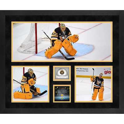 Marc-Andre Fleury Pittsburgh Penguins Framed 20" x 24" Return to Pittsburgh 3-Photograph Collage with Game-Used Ice vs. Columbus Blue Jackets on September 27, 2025 - Limited Edition of 250