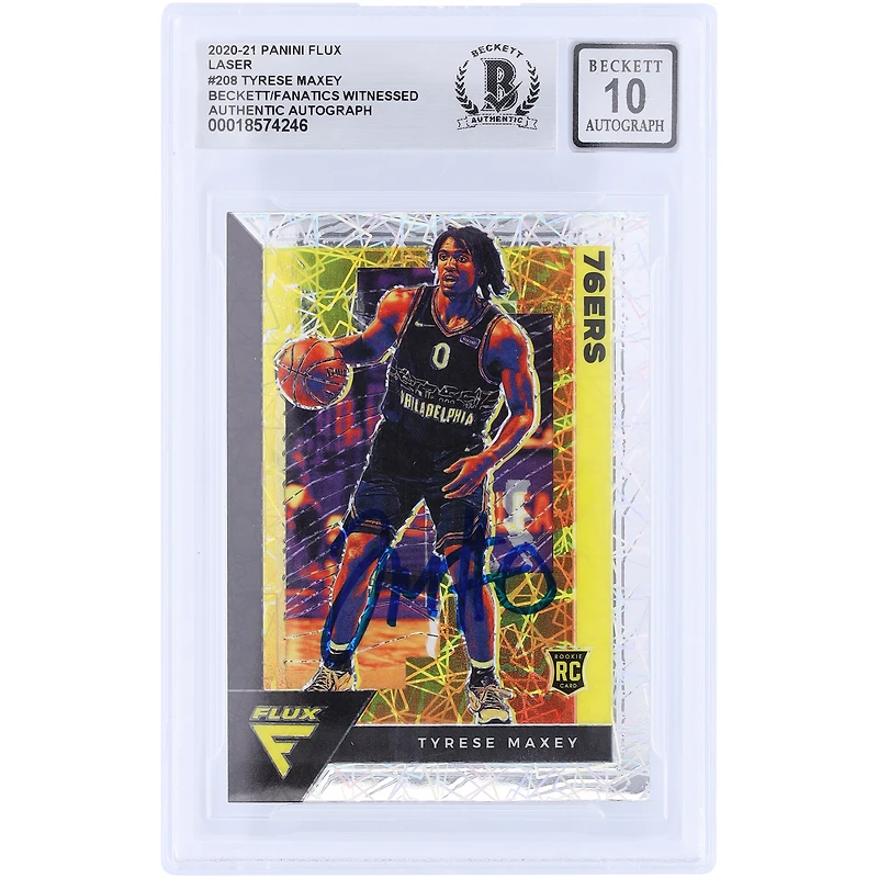 Tyrese Maxey Philadelphia 76ers Autographed 2020-21 Panini Flux Laser Prizm #208 Beckett Fanatics Witnessed Authenticated 10 Rookie Card