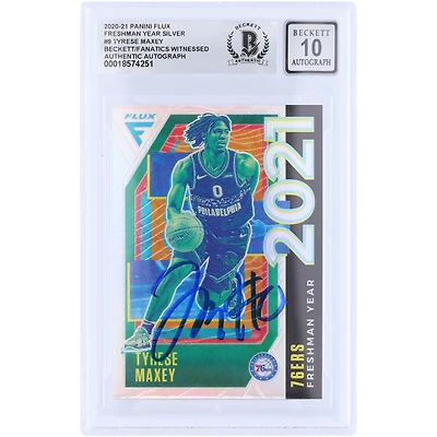 Tyrese Maxey Philadelphia 76ers Autographed 2020-21 Panini Flux Freshman Year Silver Prizm #9 Beckett Fanatics Witnessed Authenticated 10 Rookie Card