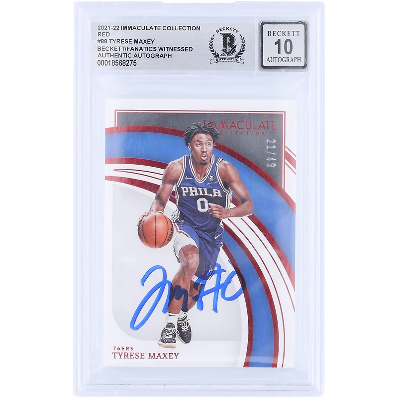 Tyrese Maxey Philadelphia 76ers Autographed 2021-22 Panini Immaculate Collection Red #88 #/49 Beckett Fanatics Witnessed Authenticated 10 Card