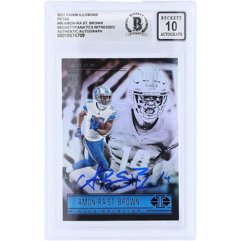 Amon-Ra St. Brown Detroit Lions Autographed 2021 Panini Illusions Retail #86 Beckett Fanatics Witnessed Authenticated 10 Rookie Card