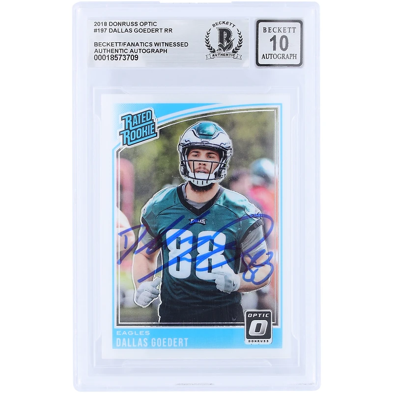 Dallas Goedert Philadelphia Eagles Autographed 2018 Panini Donruss Optic #197 Beckett Fanatics Witnessed Authenticated 10 Rookie Card