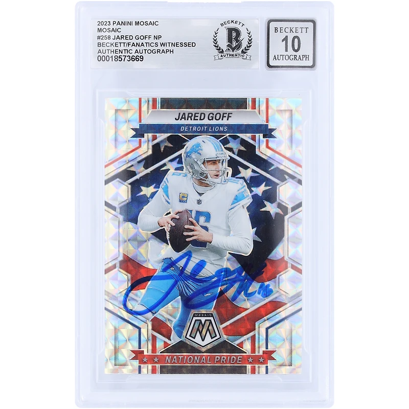 Jared Goff Detroit Lions Autographed 2023 Panini Mosaic Prizm #258 Beckett Fanatics Witnessed Authenticated 10 Card