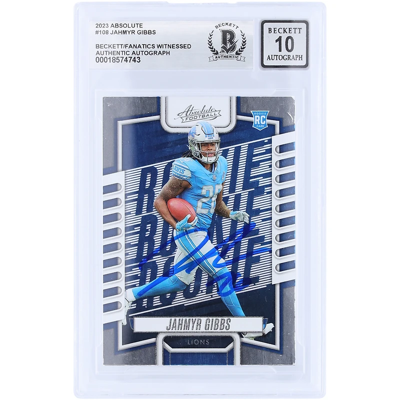 Jahmyr Gibbs Detroit Lions Autographed 2023 Panini Absolute #108 Beckett Fanatics Witnessed Authenticated 10 Rookie Card