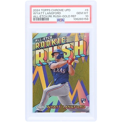 Wyatt Langford Texas Rangers 2024 Topps Chrome Update All-Etch Gold Refractor #CAERU-6 #32/50 PSA Authenticated 10 Rookie Card