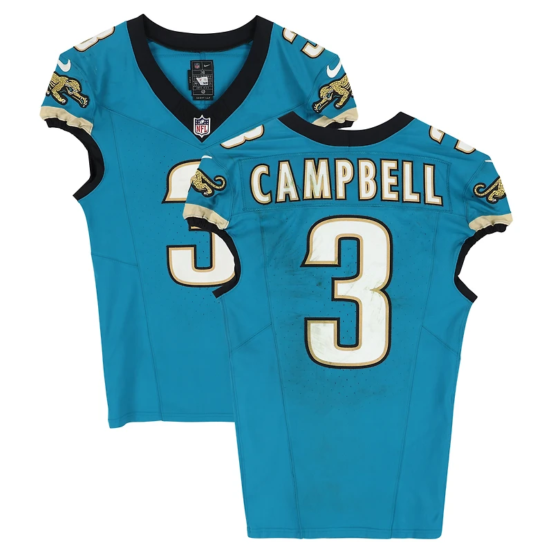 Tyson Campbell Jacksonville Jaguars Game-Used #3 Teal Throwback Nike Jersey vs. Houston Texans on September 21, 2025