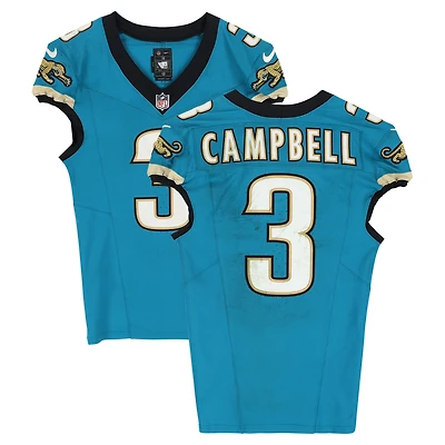 Tyson Campbell Jacksonville Jaguars Game-Used #3 Teal Throwback Nike Jersey vs. Houston Texans on September 21, 2025