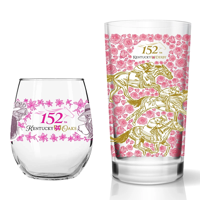152nd Kentucky Derby 15oz. Lily Stemless Wine Glass and 12oz. Mint Julep Glass Set