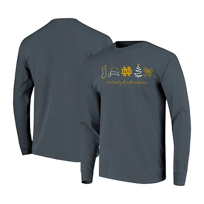 Women's  Denim Notre Dame Fighting Irish Christmas Elements Comfort Colors Long Sleeve T-Shirt