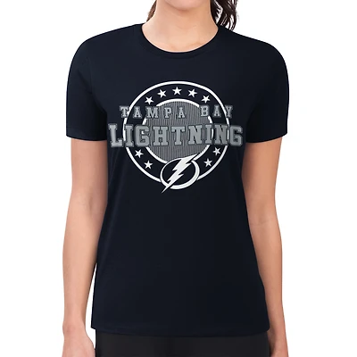 Women's G-III 4Her by Carl Banks Navy Tampa Bay Lightning Super-Slim Lightweight Pinstripe Circle Graphic T-Shirt