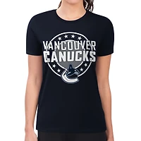 Women's G-III 4Her by Carl Banks Navy Vancouver Canucks Super-Slim Lightweight Pinstripe Circle Graphic T-Shirt
