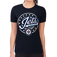Women's G-III 4Her by Carl Banks Navy Winnipeg Jets Super-Slim Lightweight Pinstripe Circle Graphic T-Shirt
