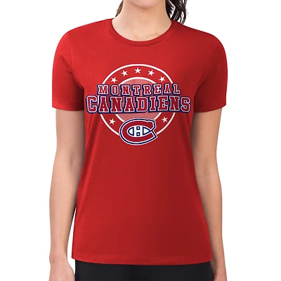 Women's G-III 4Her by Carl Banks Red Montreal Canadiens Super-Slim Lightweight Pinstripe Circle Graphic T-Shirt