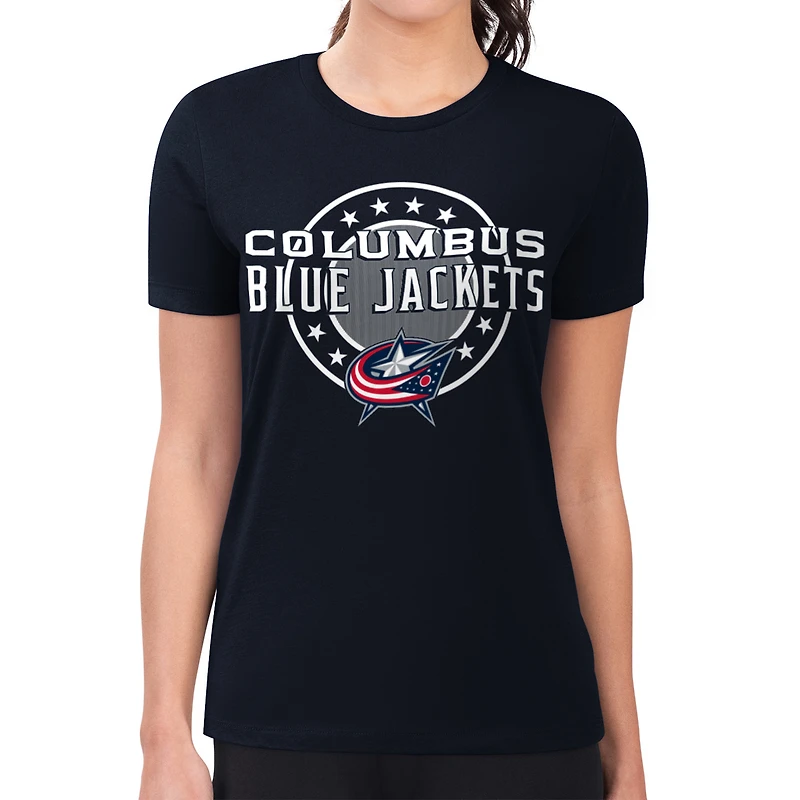 Women's G-III 4Her by Carl Banks Navy Columbus Blue Jackets Super-Slim Lightweight Pinstripe Circle Graphic T-Shirt