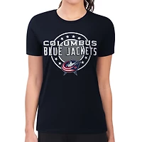 Women's G-III 4Her by Carl Banks Navy Columbus Blue Jackets Super-Slim Lightweight Pinstripe Circle Graphic T-Shirt