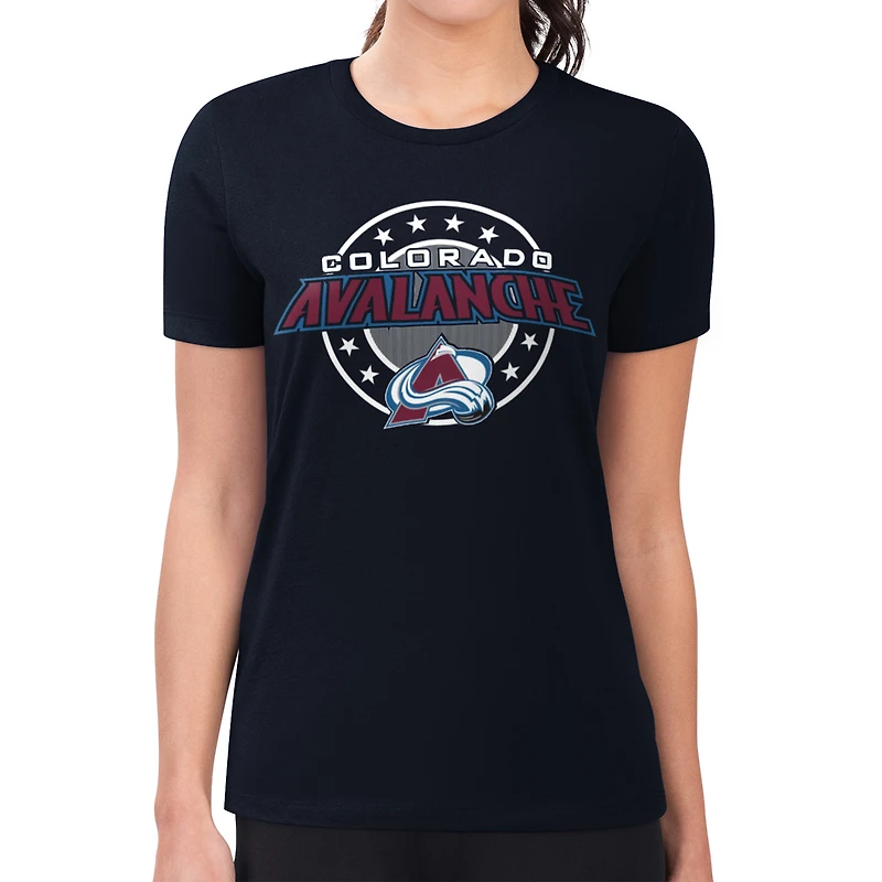 Women's G-III 4Her by Carl Banks Navy Colorado Avalanche Super-Slim Lightweight Pinstripe Circle Graphic T-Shirt