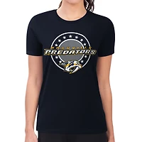 Women's G-III 4Her by Carl Banks Navy Nashville Predators Super-Slim Lightweight Pinstripe Circle Graphic T-Shirt
